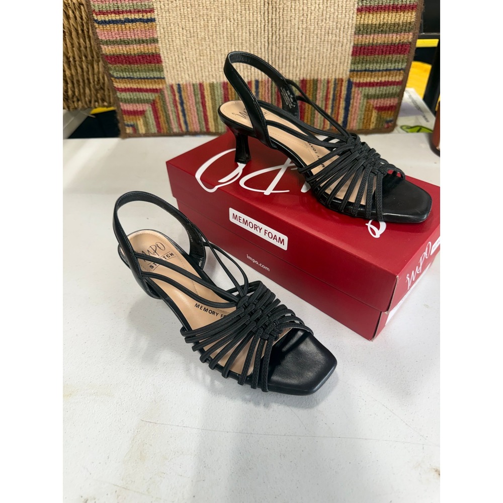 Impo Eden Black Stretch Multi Strap Memory Foam Kitten Heel‎ Sandals 8.5M